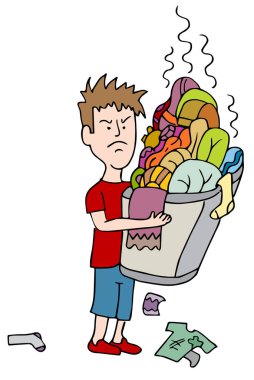 Bir resim, bir kızgın çocuk taşıyan taşan sepeti, kirli çamaşır yıkama ihtiyacı.