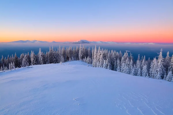 Fantastic Scenery High Mountains Snow Dense Textured Fog Sunrise Cold — Stock Photo, Image