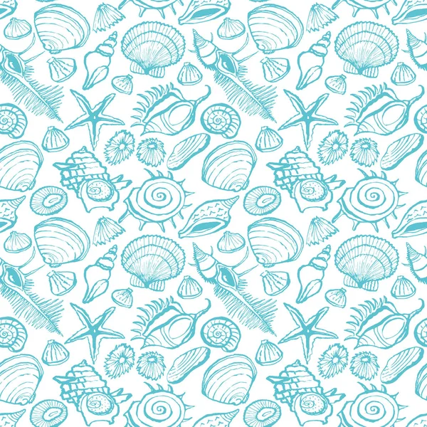 な貝殻のシームレスなパターン ターコイズ ブルーの背景 — ストックベクタ