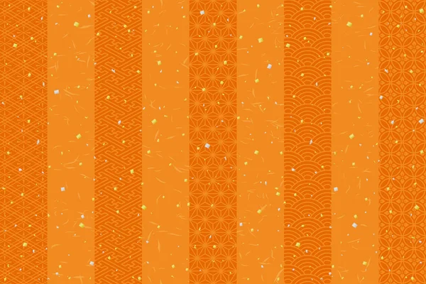 Tenda Strisce Arancioni Con Disegno Tradizionale Giapponese Foglia Oro Argento — Vettoriale Stock