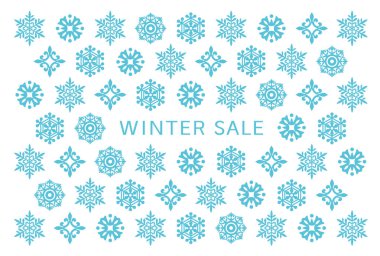 Kış satış kartı ile kar kristalleri.