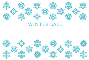 Kış satış kartı ile kar kristalleri.