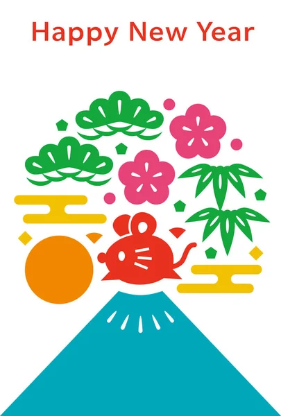 Carte Nouvel Avec Souris Icône Japonaise — Image vectorielle