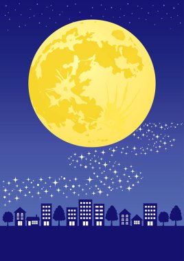 moon viewing. night city with moon and stars. clipart