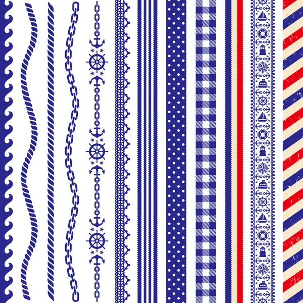 Aantal Mariene Decoratie Dot Grens Stripe Golf — Stockvector