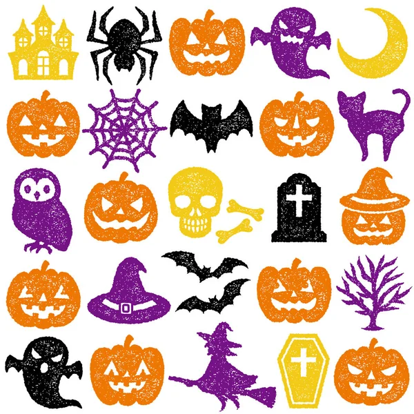 Set Icone Halloween Timbro Insieme — Vettoriale Stock