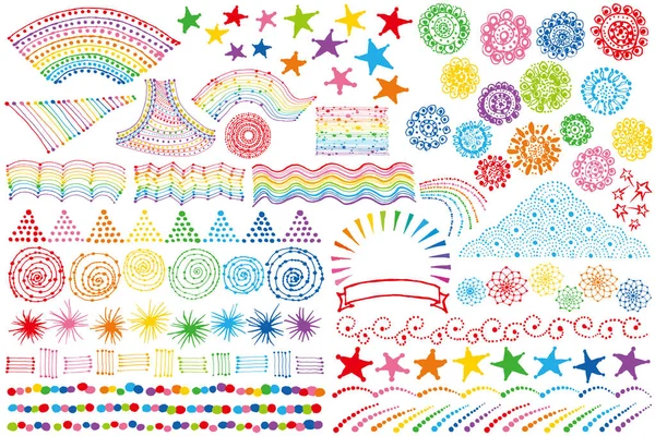 Set Rainbow Decorations Hand Drawn Illustrations — Stock Vector