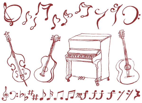 Ensemble Illustrations Musicales Notes Musique Illustration Dessinée Main — Image vectorielle