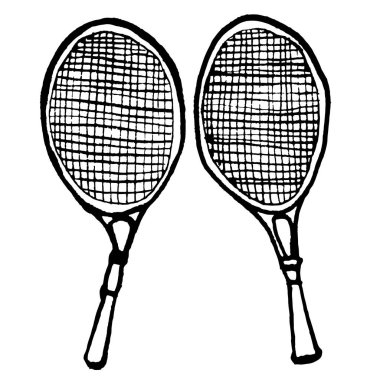 Tenis raketi. el çizilmiş illüstrasyonlar.