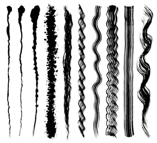 Vertical Lines Set Brush Stroke Illustrations — Stock Vector