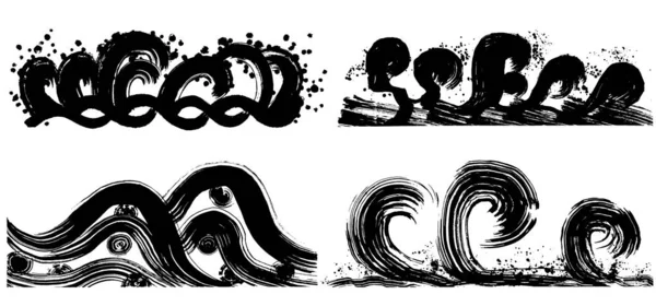 Big Wave Brush Stroke Illustrations — ストックベクタ