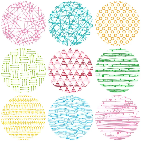 Set Colorful Circles Pop Design Hand Drawn Illustrations — Stock Vector