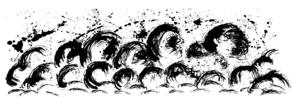 Sea Spray Brush Stroke Waves Hand Drawn Illustrations — 图库矢量图片