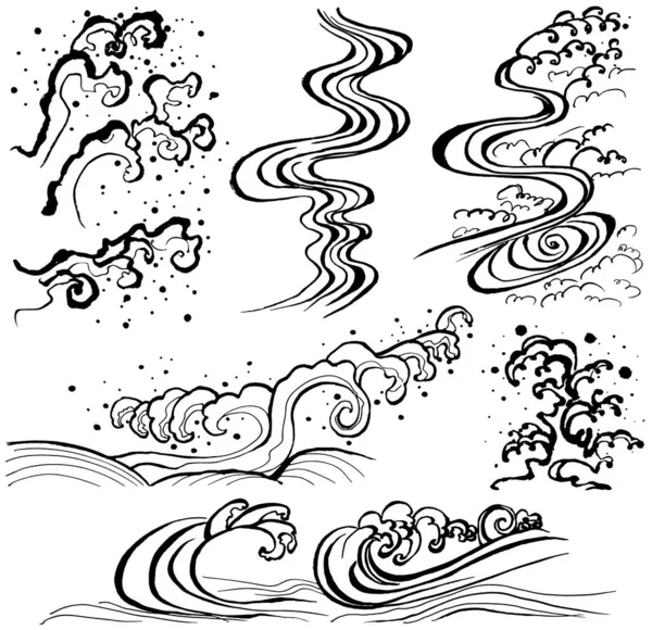 海喷雾 笔划波 日本海浪 — 图库矢量图片