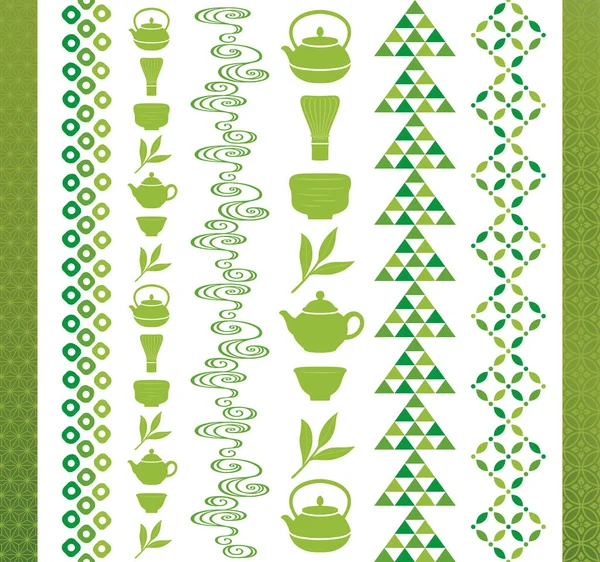 Set Van Groene Thee Illustraties Matcha Spandoeken — Stockvector