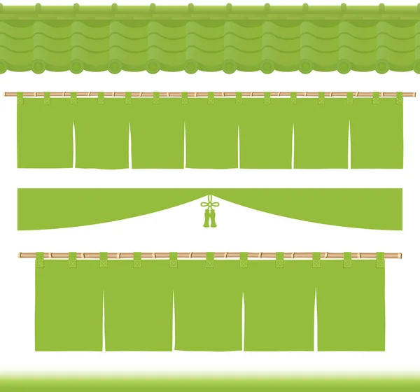 一套绿茶插图 Matcha图像 屋顶瓷砖和门帘 — 图库矢量图片