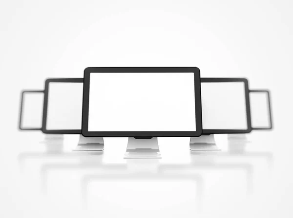 Beyaz Arka Plan Sığ Derinlik Tarla Bilgisayar Ekranlarında — Stok fotoğraf