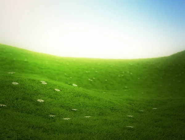 Green Grass Hill Clear Blue Sky Vintage — Stock Photo, Image