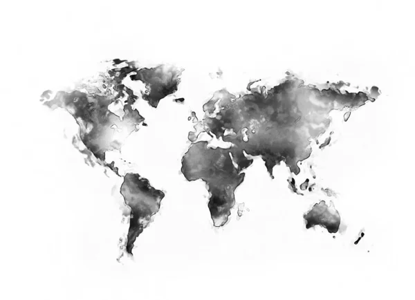 World map black ink isolated on white background — 스톡 사진
