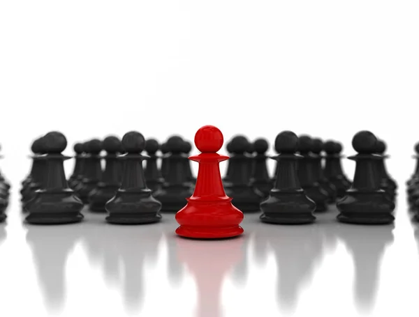 Leadership concept, red chess pawn standing out from the crow — Stock Photo, Image