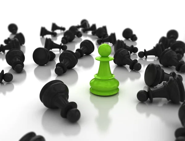 Leadership concept green pawn standing — Stock Photo, Image