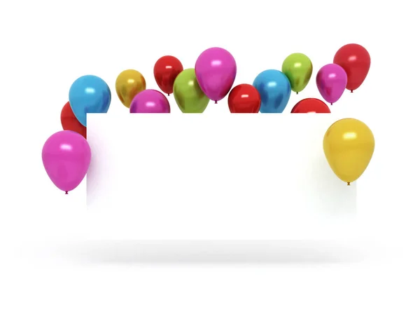 Colorful balloons and blank birthday card — Stock Photo, Image