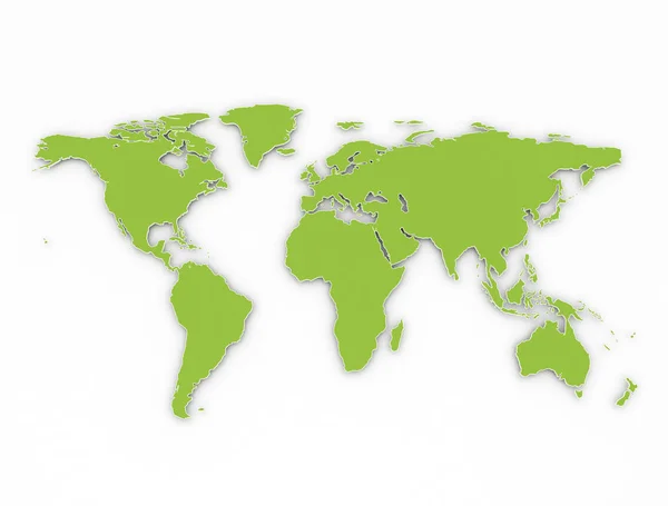 Green world map 3d with shadow — Stock Photo, Image