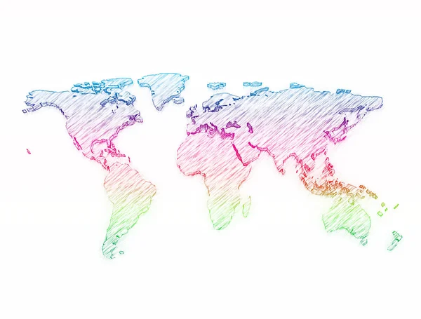 Mapa del mundo 3d lápiz boceto multicolor —  Fotos de Stock