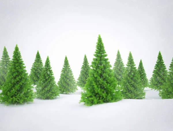 Winter Scene Green Pine Trees Snow — Stock Photo, Image