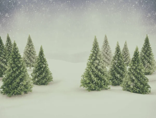 Winter Scene Snow Green Pine Trees — Stock Photo, Image