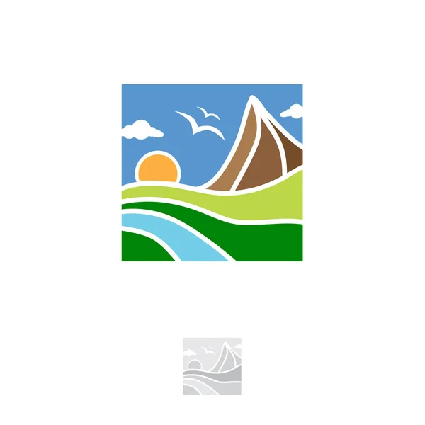Dünya Dağ Nehir Eco Logo Illüstrasyon — Stok fotoğraf