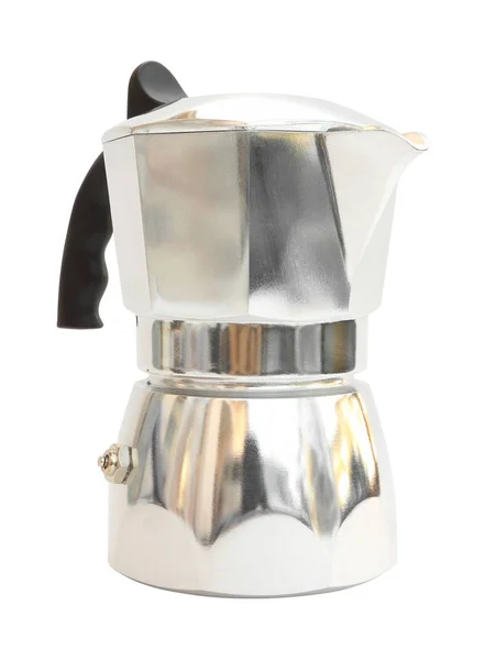 Stäng Frontluckan Moka Pot Vit Bakgrund — Stockfoto