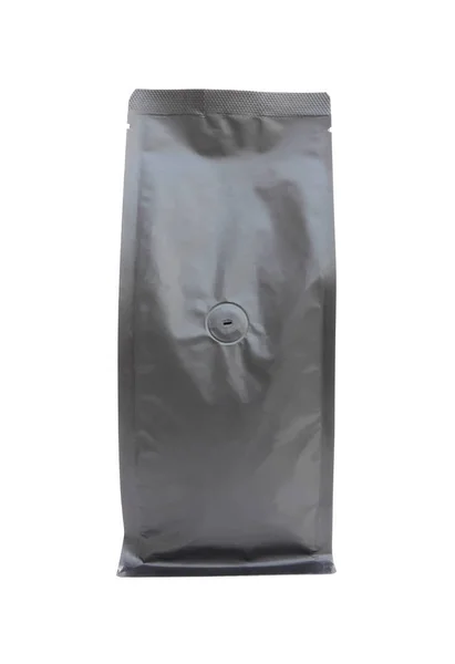 Fronte Caffè Nero Foil Bag Con Valvola Anidride Carbonica Fondo Fotografia Stock