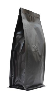 Beyaz arka plan üzerinde karbondioksit vana ile kahve siyah folyo çanta Yan.