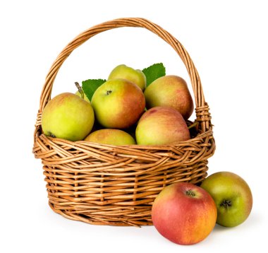 Bir beyaz bir sepet yakın çekim Olgun elma. İzole