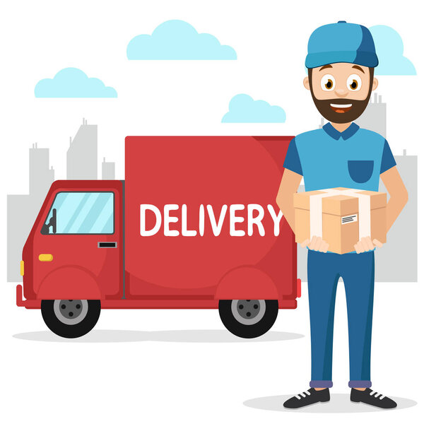 Курьер привез посылку в город на машине.
.