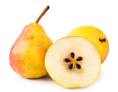 Olgun armut ve bir yarı - kadar beyaz bir arka plan üzerine kapatın. İzole