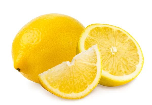 Mogen Citron Med Hälften Och Skiva Närbild Vit Bakgrund Isolerade — Stockfoto