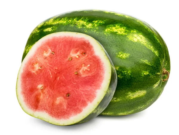 Mogen vattenmelon och halv närbild. Isolerad på en vit — Stockfoto