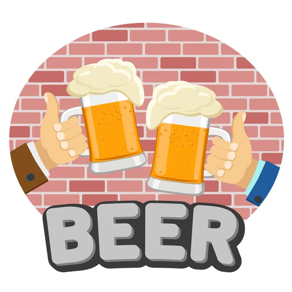 Pivní bar logo, dvě ruce s brýlemi. — Stockový vektor