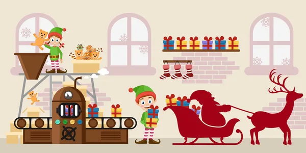 Noel Baba s kızağı yüklü hemen Noel hediyeleri üretimi için bitki.