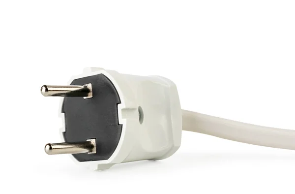 Cabo elétrico branco plug close-up em um branco. Isolados — Fotografia de Stock