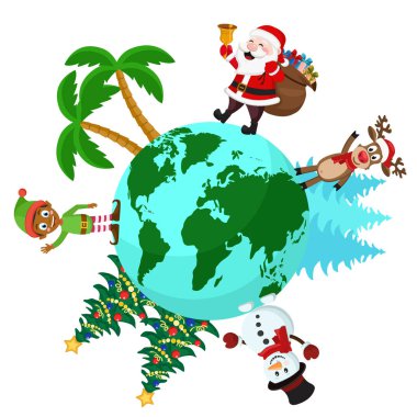 Santa hediyeler bir torba ile dünyanın etrafında gider.