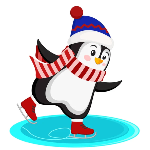 Пінгвін у капелюсі та шарфі на льоду на білому . — стоковий вектор