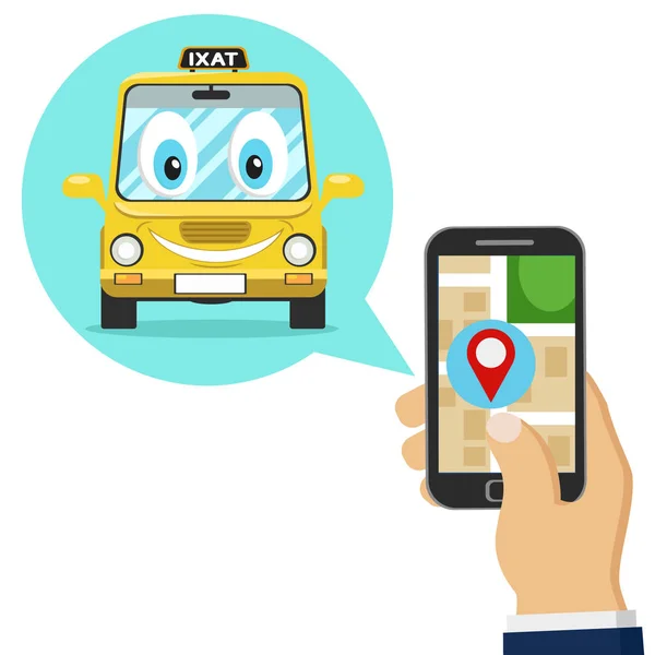 Bir kişi bir taksi bir mobil uygulaması aracılığıyla sipariş. — Stok Vektör