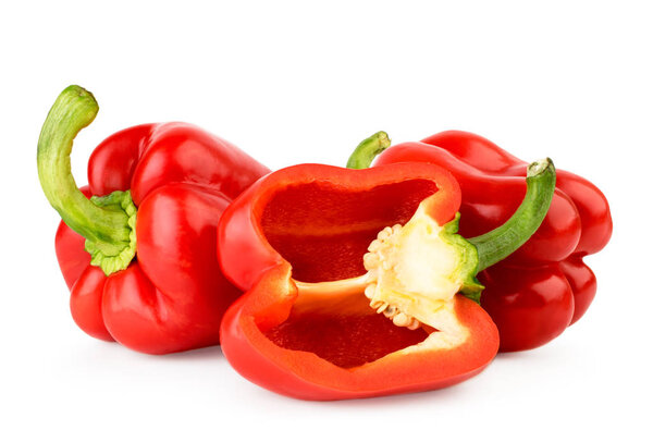 Красный перец и половина на белом. Isolated
.