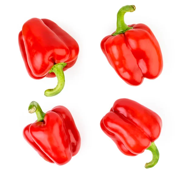 Vier rode paprika op een wit. Het uitzicht vanaf de top. — Stockfoto