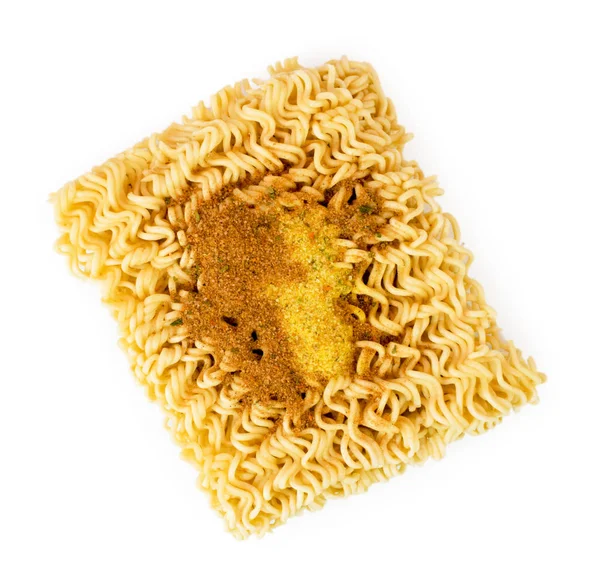 Instant noodles with seasonings on a white. The view from the top. — Stock Photo, Image