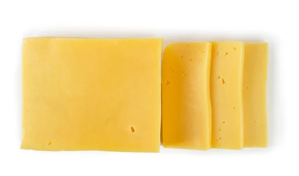Τυρί κομμένο σε φέτες σε ένα λευκό. Το Top view — Φωτογραφία Αρχείου