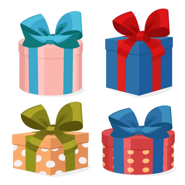 Quattro scatole regalo colorate su un bianco . — Vettoriale Stock